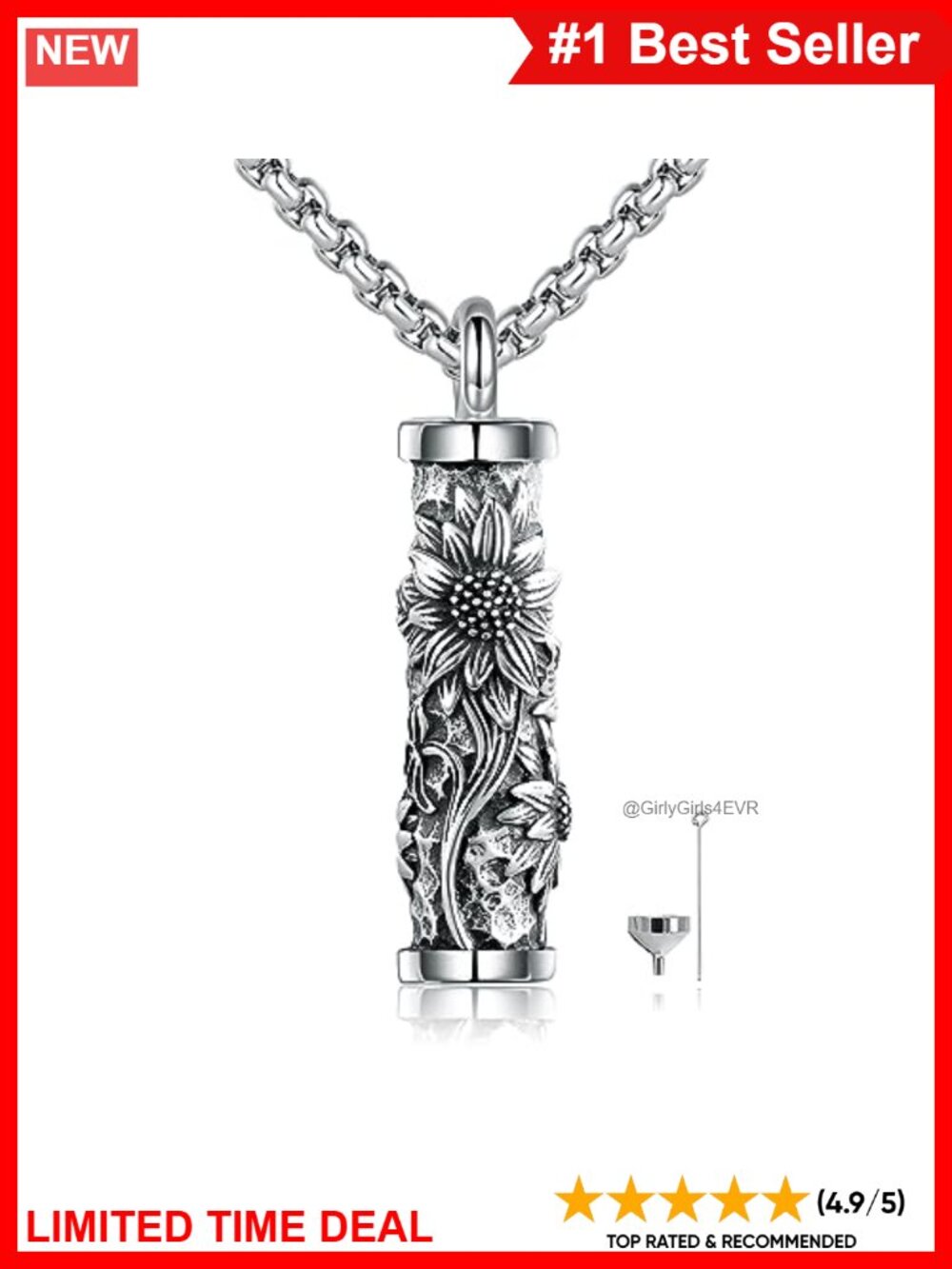 Sterling Silver Urn Necklace Sunflower Cremation Jewelry for Ashes Memorial